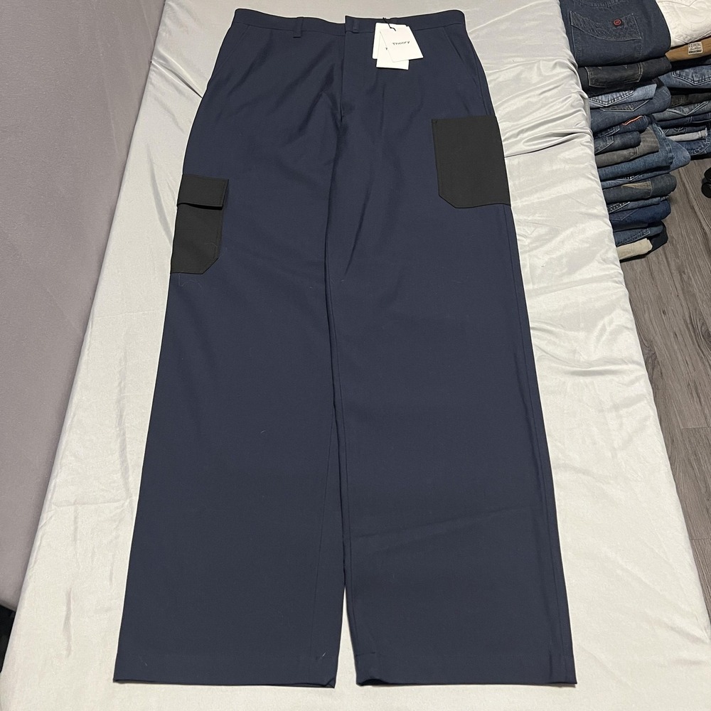 Theory Project Pants Mens Large 32 Inseam Blue Cargo Wide Leg Pockets Casual - Picture 6 of 7
